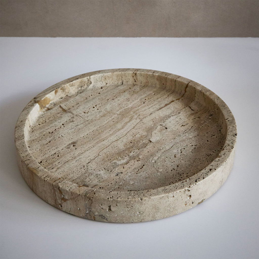 ROUND ITALIAN TRAVERTINE TRAY Vintage FOUND | MARKED