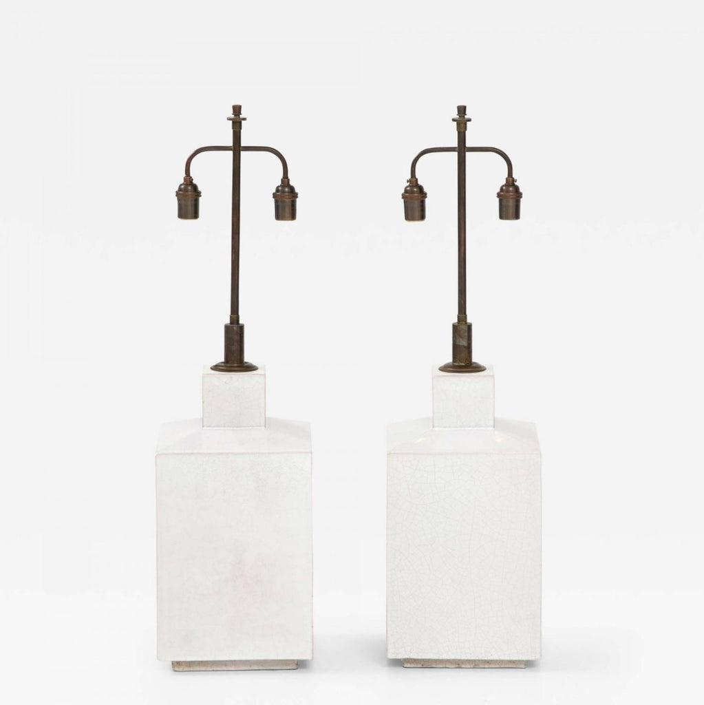 UGO ZACCAGNINI | LARGE WHITE STONEWARE LAMPS Vintage FOUND | MARKED