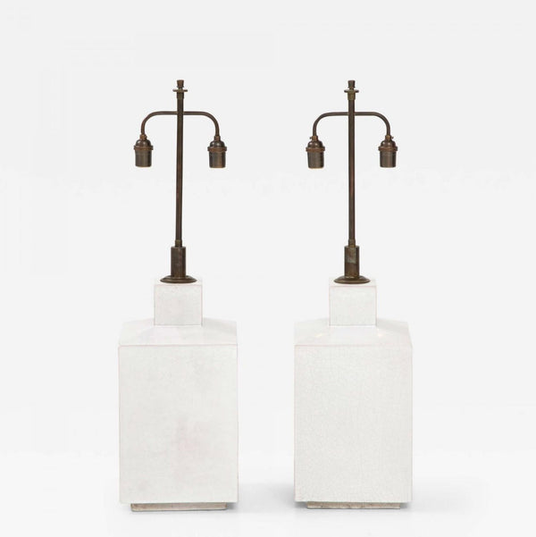 UGO ZACCAGNINI | LARGE WHITE STONEWARE LAMPS Vintage FOUND | MARKED