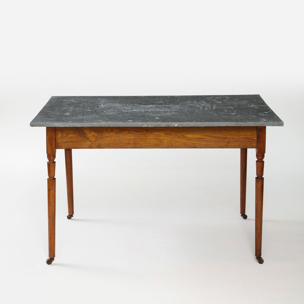 ZINC-TOP TABLE WITH TURNED LEGS FOUND | MARKED